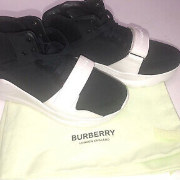 BURBERRY London REGIS SUEDE AND NEOPRENE HIGH TOP SNEAKERS BLK-WH SHOES EU 44 U… - Picture 3 of 10